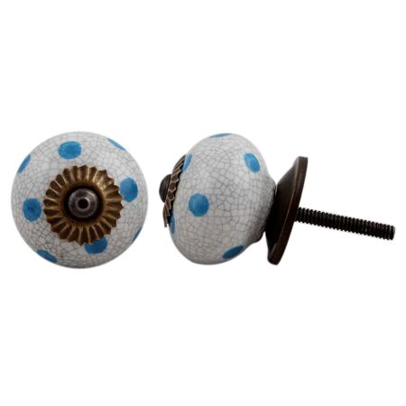 Blue Polka Dot Crackle Drawer Knob