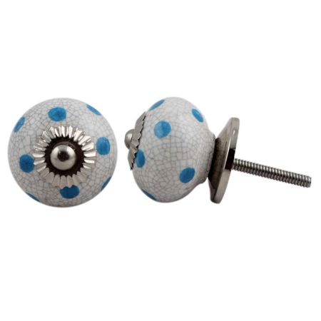 Blue Polka Dot Crackle Drawer Knob