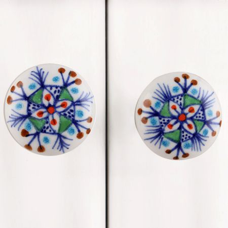 Blue Floral Flat Knob