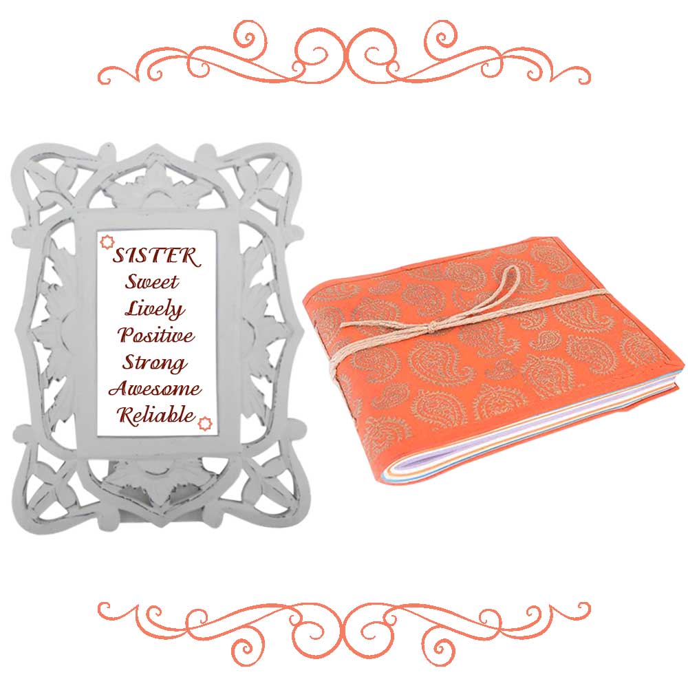 White Photoframe With Orange Diary (Combo Pack)