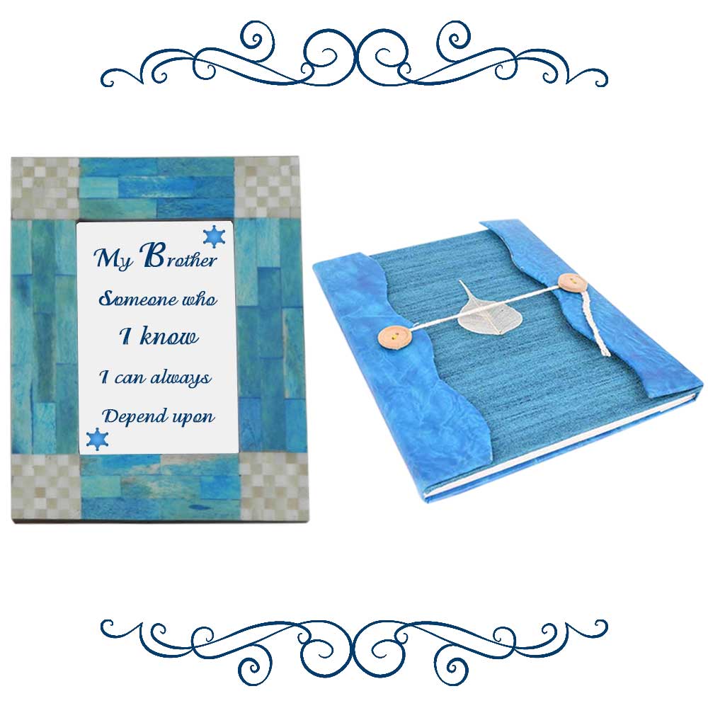 Blue & Grey Photoframe With Blue Diary (Combo Pack)