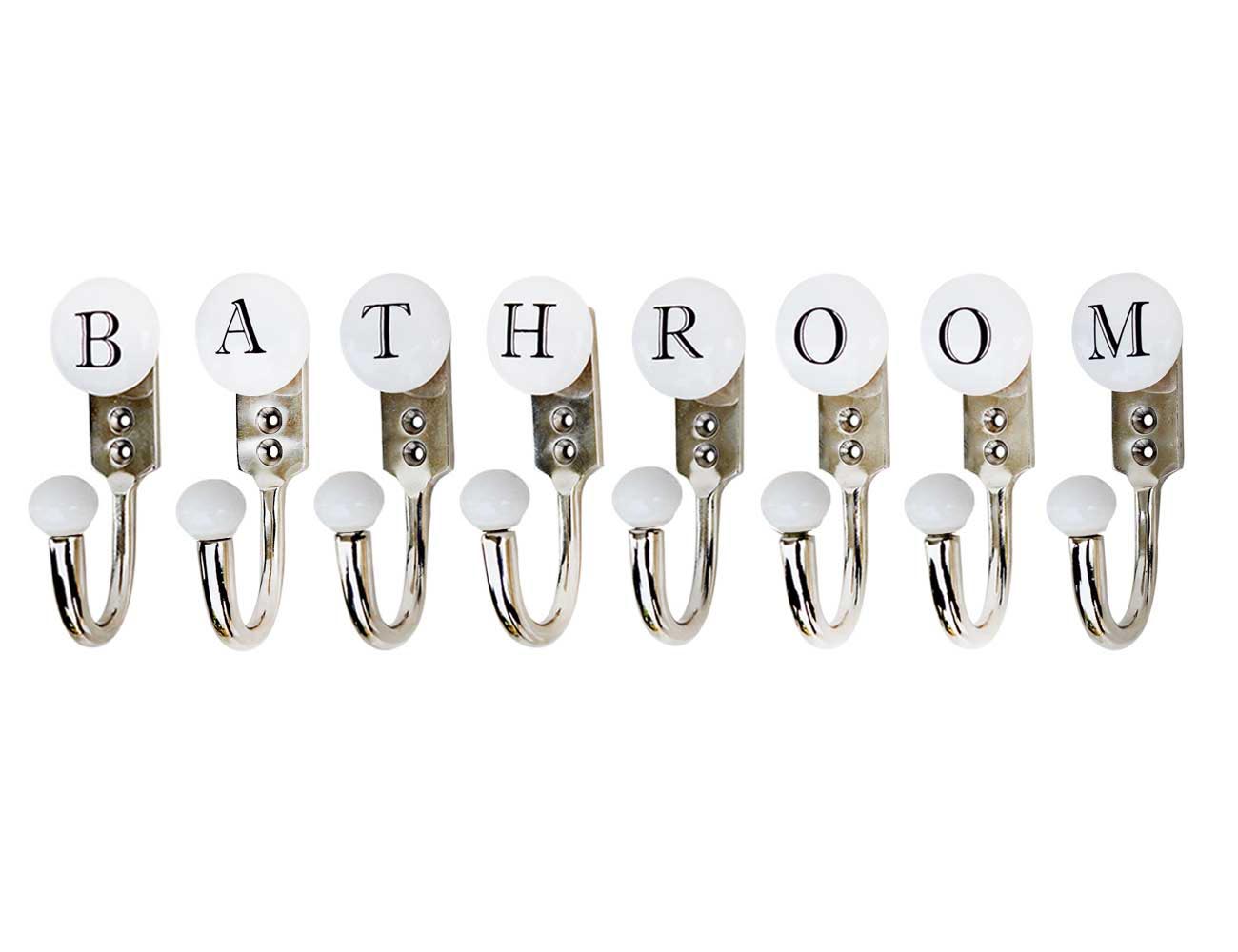BATHROOM White & Black Alphabet Hooks (Combo Pack)