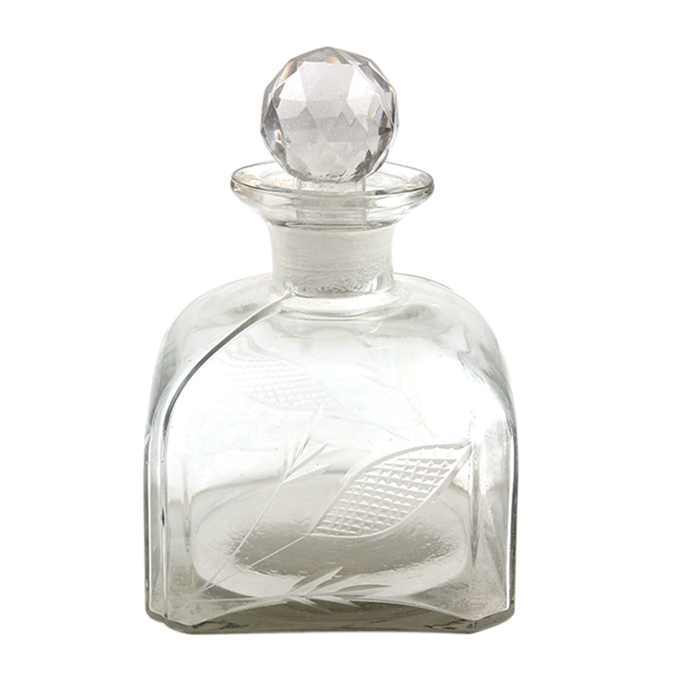 Square Shaped Leaf Decorative Glass Bottle