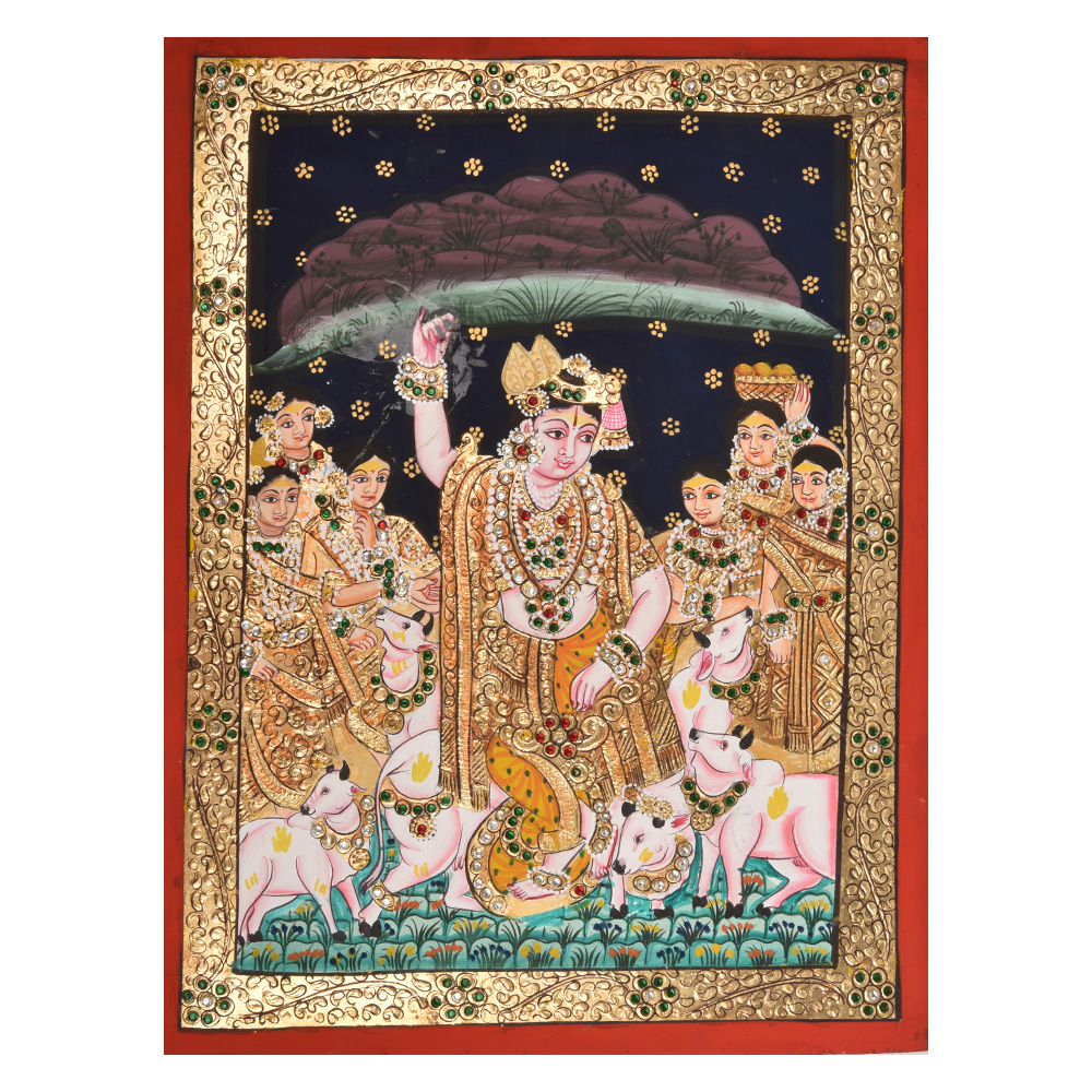 Lord Krishna Lifts Mountain Painting