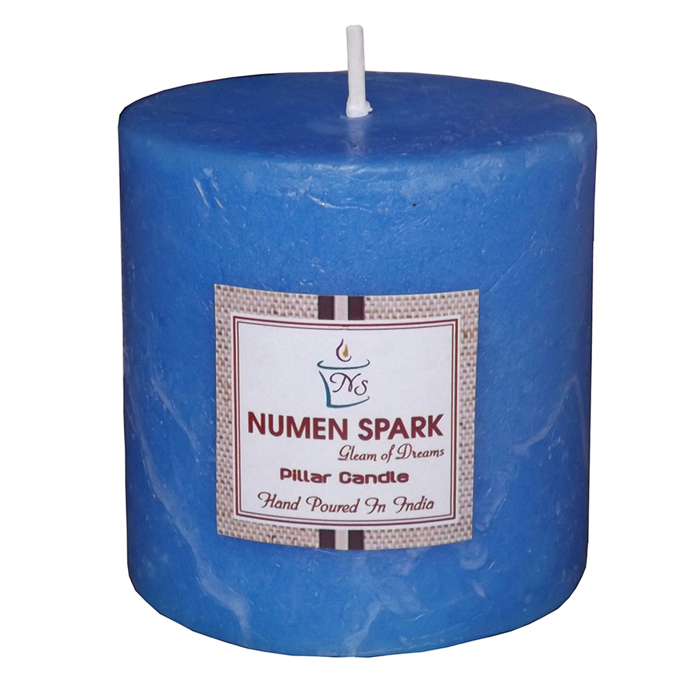 Ocean Blue Scented Rustic Pillar Candle (3" X 3")