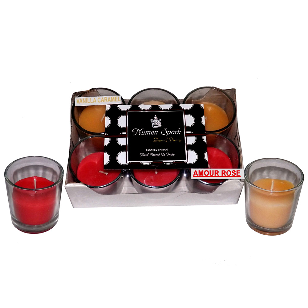 Amour Rose-Vanilla Caramel Dual-Scent Votive Candle (Pack of 6)