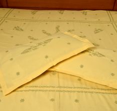 Yellow & Green Embroidered Bedsheet