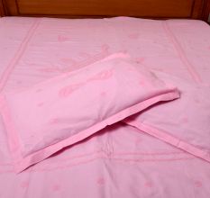 Pink Cotton Embroidered Bedcover
