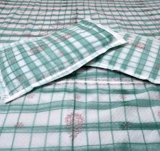 White & Green Double Bedsheet