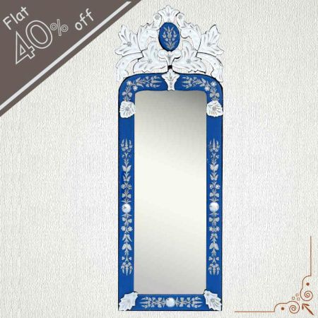 Blue Long Venetian Mirror-46.5 inches X 16 inches
