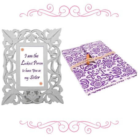 White Photoframe With Purple & White Diary (Combo Pack)