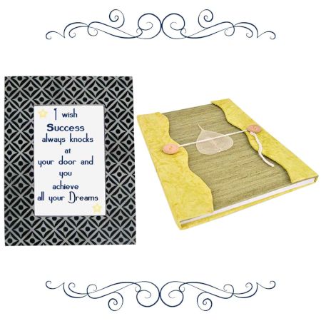 Black Grey Photoframe With Yellow Green Diary (Combo Pack)