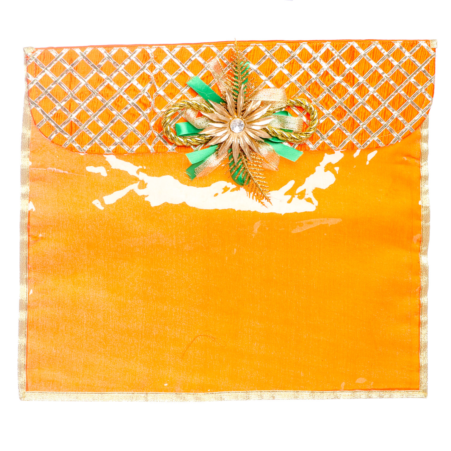 Geetanjali Decor beautiful, orange coloured saree cover made of fabric and covered with plastic