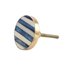 Round Slate Blue White Metal and Bone Knob