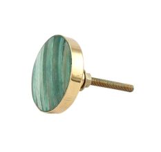Round Sea Green Metal and Bone Knob