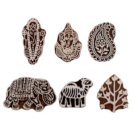 Set of 6 Piece New Mix Wooden Printing Block
