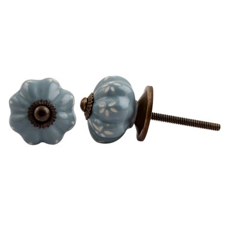 Grey Etched Ceramic Melon Knob