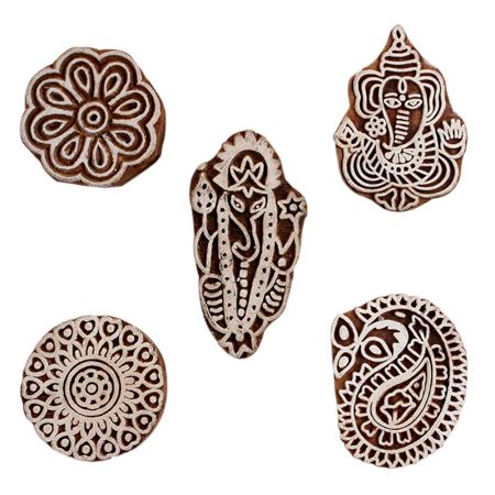 Set of 5 Piece New Mix Wooden Printing Block