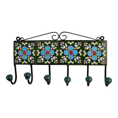 Green Floral Ceramic Tiles Hooks-474