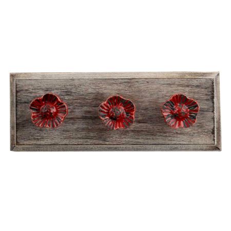 Red Daffodils Ceramic Etched Wooden Hooks
