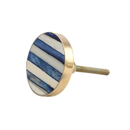 Round Slate Blue White Metal and Bone Knob