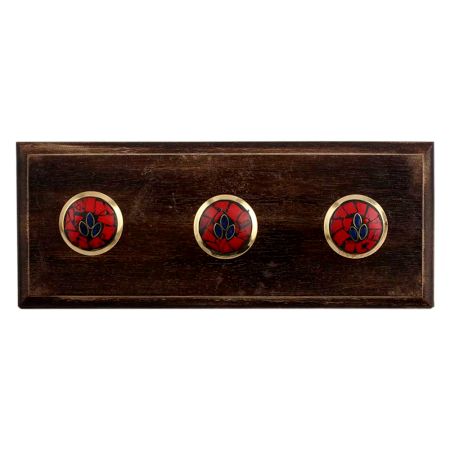 Round Red Stone and Metal Wooden Hooks