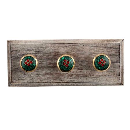 Round Green Stone and Metal Wooden Hooks