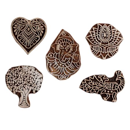 Set of 5 Piece New Mix Wooden Printing Block