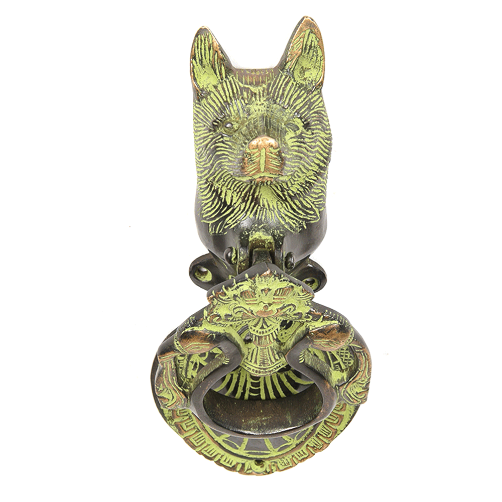 Bronze Wolf Atop Two Peacocks Knocker