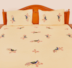 Cream Bed Linen With Peacock Design