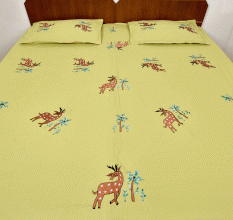 Deer Light Green Cotton Bedsheet