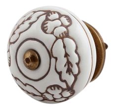White Brown Leaf Flower Etched Knobs