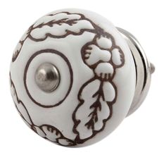White Brown Leaf Flower Etched Knobs