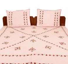 Baby Pink Cotton Bedsheet With Red Petals
