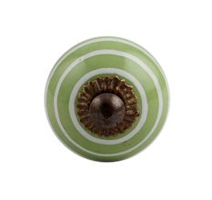 Pea Green Striped Small Ceramic Dresser Knob