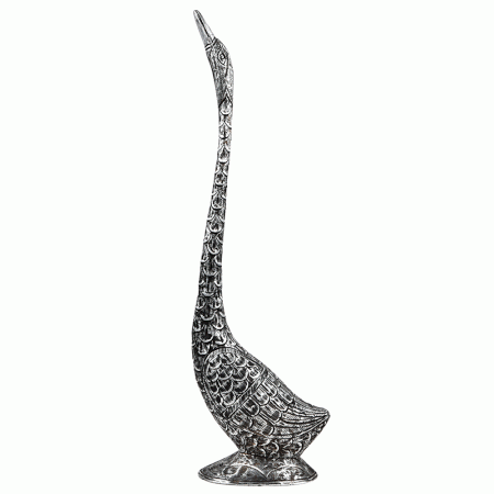 Silver Duck Sculpture with Slender Neck