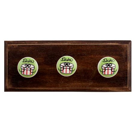 Diva Pea Green Ceramic Flat Wooden Hooks