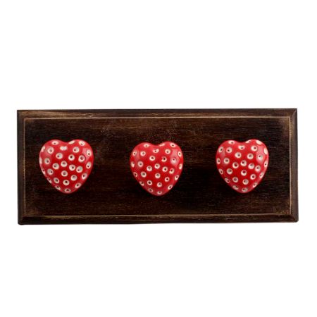 Red Heart Etched Ceramic Wooden Hooks
