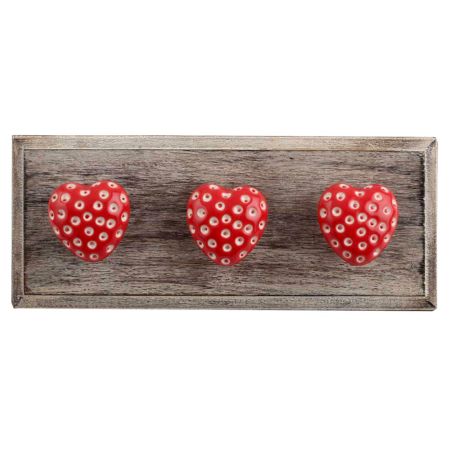 Red Heart Etched Ceramic Wooden Hooks