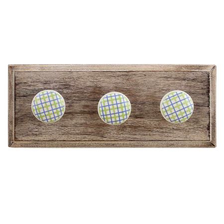 Pea Green Blue Ceramic Flat Wooden Hooks