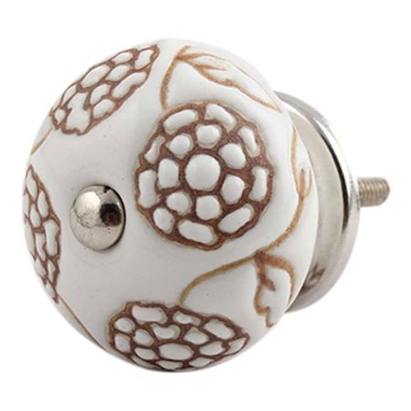 White Brown Marigold Floral Knob