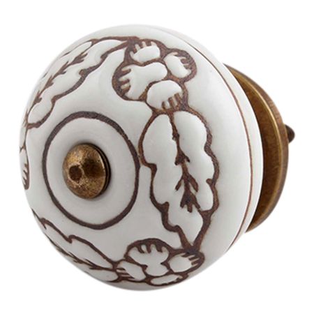 White Brown Leaf Flower Etched Knobs