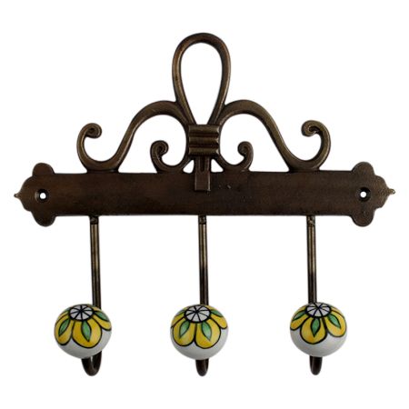 Yellow Floral Ceramic Iron Hooks