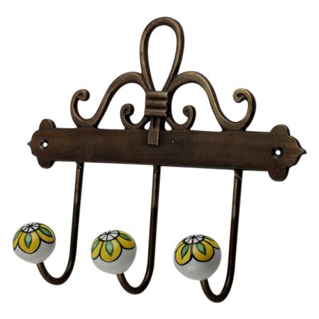 Yellow Floral Ceramic Iron Hooks