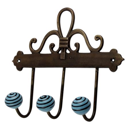 Turquoise Black Strip Ceramic Iron Hooks
