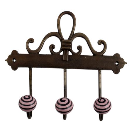 Pink Black Strip Ceramic Iron Hooks