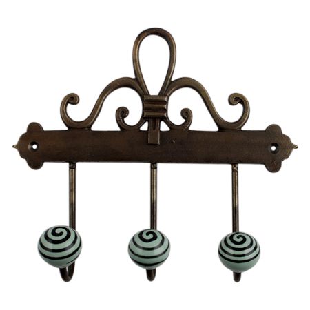 Sage Green Black Strip Ceramic Iron Hooks