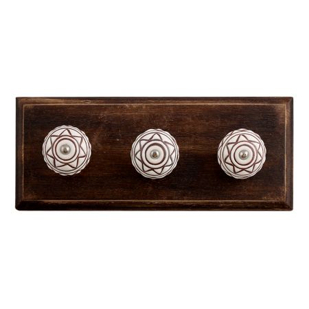 Brown Etched Ceramic Floral Wooden Hooks