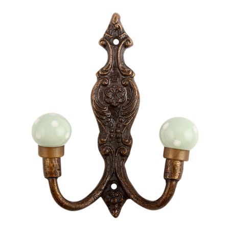 Sage Green White Dot Ceramic Iron Hooks