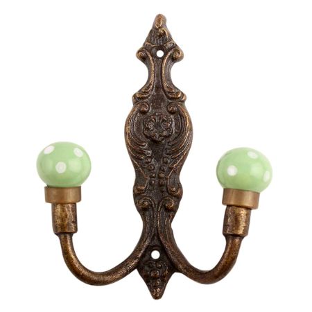 Pea Green White Dot Ceramic Iron Hooks